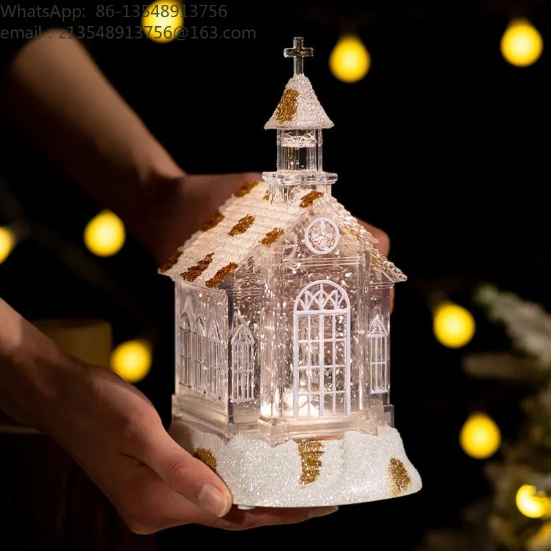 Christmas decorations crystal church house snowflake music box christmas gift ornament