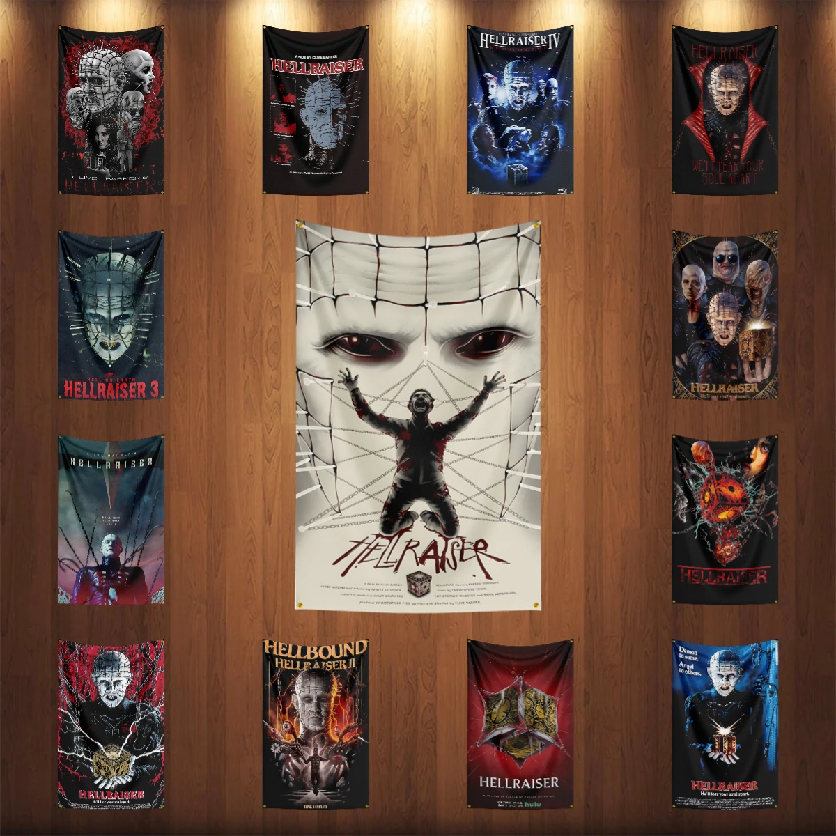 Bandiera H-Hellraiser da 3x5 piedi Bandiera classica del film horror Halloween Appeso a parete Banner Decor Poster del film