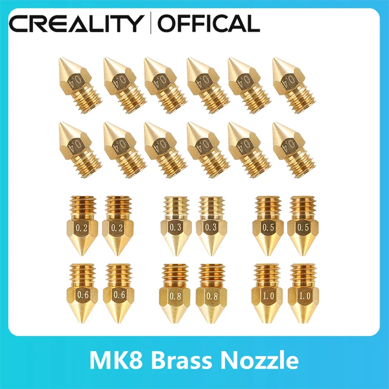 Creality Official MK8 Brass Nozzle 0.2MM 0.3MM 0.4MM 0.5MM 0.6MM 0.8MM 1.0MM Extruder Print Head Nozzle For 1.75MM CR10S Ender-3