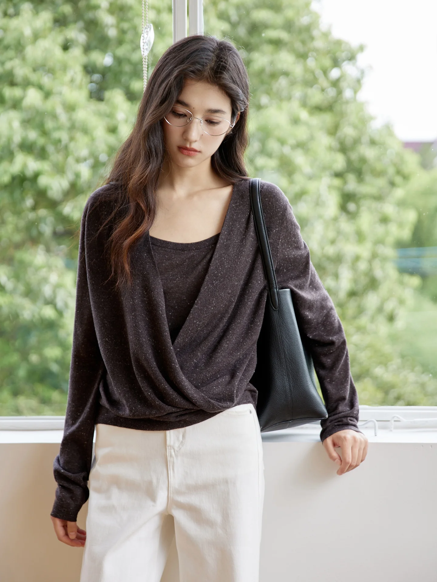 

Ginnkee Vintage Cross Design Knitted Sweater Set Women's Long Sve Strapl V-Ne Two-Piece Suit Comfortable Soft Wool Blend