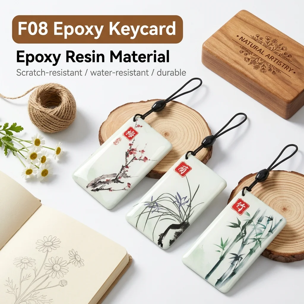 F08 Epoxy 125KHz ID Keycard Access Control Card with Keychain Waterproof Scratch-Resistant for Smart Door Locks Elevators Attend