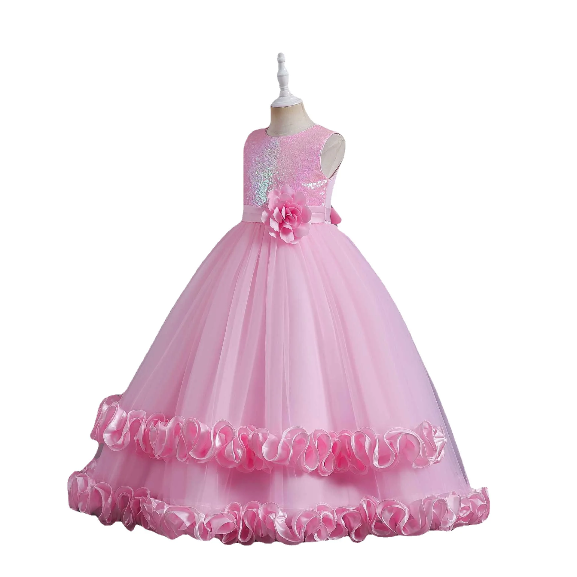 Children\'s Dress Summer Girls Sequin Wedding Dress Embroidered Gauze Princess Puffy Birthday Party Dress