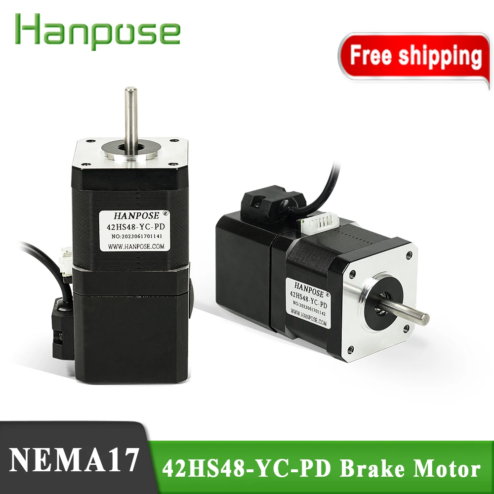 HANPOSE brake Motor 12V 4-Leads 52N.cm 42HS48-YC-PD For 3D engraving  Permanent magnet NEMA17 brake Stepper motor