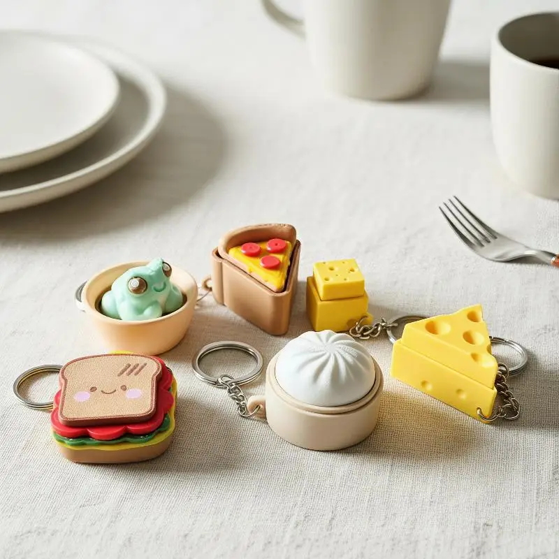 1Pcs Simulation Bun Keyboard Clicker Keychain Mini Steamed Bun Stress Relief Sensory Fidget Toys For Autism ADHD Decompression