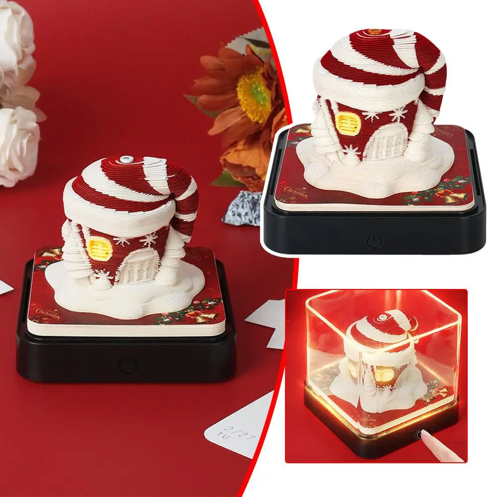 Christmas House Three-dimensional Handmade Carving Paper Sticky Art Calendar Pads Note Notes Paper Craft Desk Notepad Memo U5t5