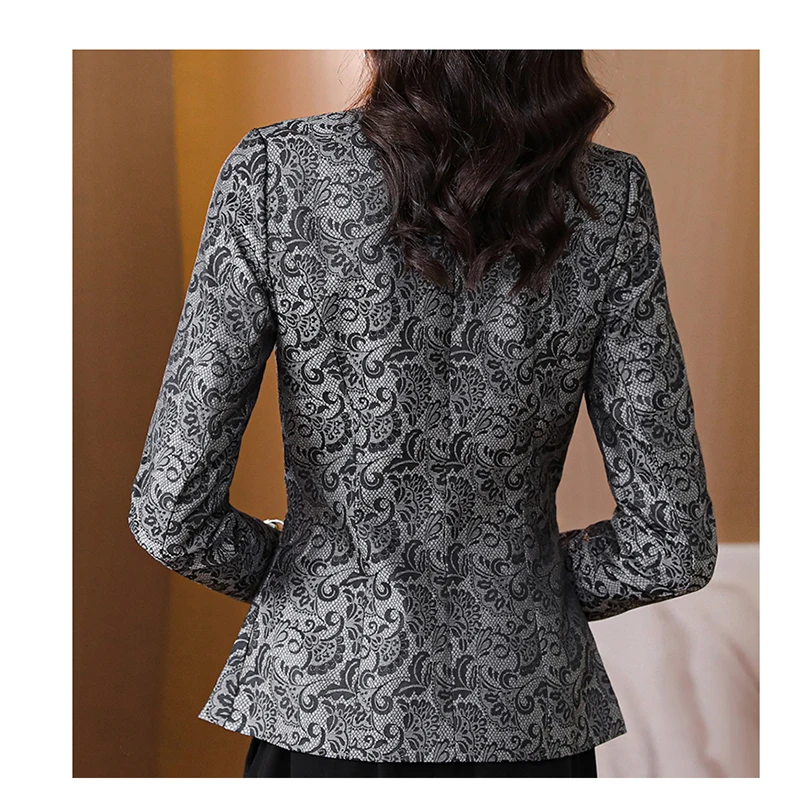 2023 Women\'s New Blazers Coat Fashion Vintage Printing Long-sleeve Korean Version Slimming and Reducing Age Slimming Top jackets