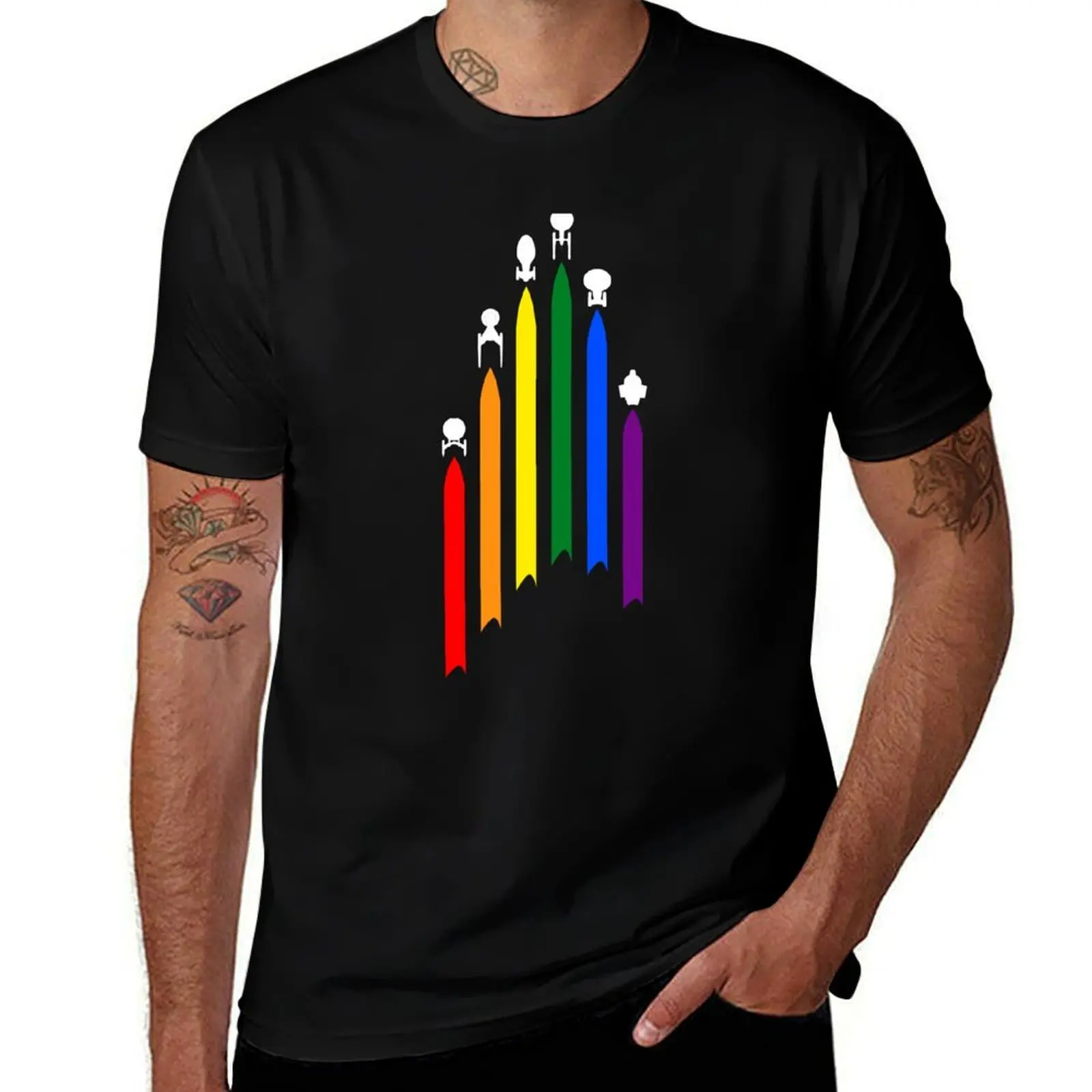 

Flying ship gay-pride treks fans T-Shirt man t shirts cotton t shirts designer mens graphic t shirts T-shirt