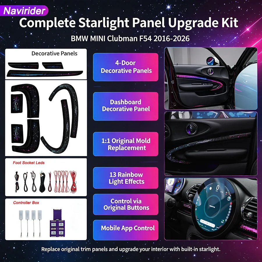 Car Starry Sky Ambient Light For MINI Clubman F54 2016‑2026 Trim Lamp APP Control 4‑Door Center Console Replacement Lighting Kit
