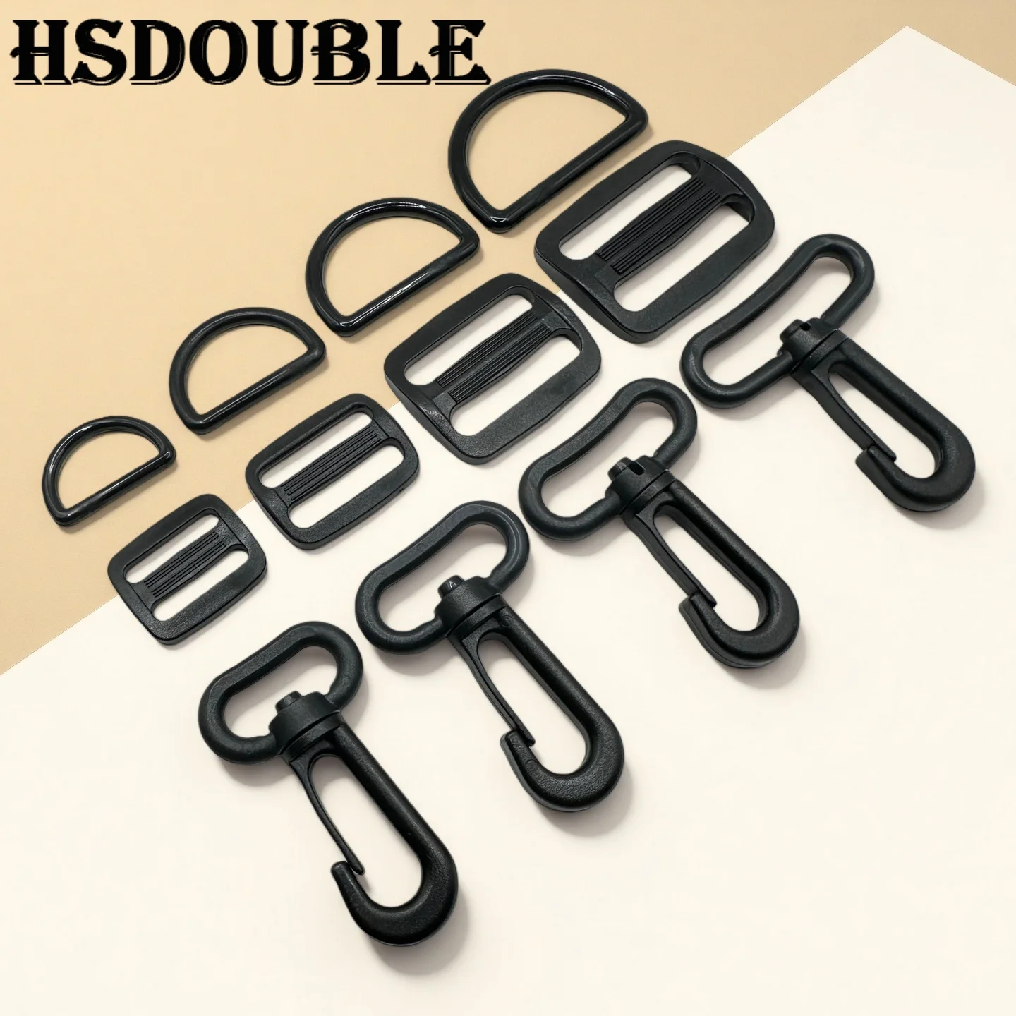 

15Pcs/Pack Black Plastic Belt Buckle Set, Rectangular Sliding Adjustment Buckle, D-ring Buckle, Rotating Hook Buckle 20-38mm
