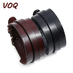 VOQ Punk Double Layer Design Cuff Bangel Bracelet Wide Leather Bracelet Adjustable Wristband Men Jewelry Wholesale Pulseras