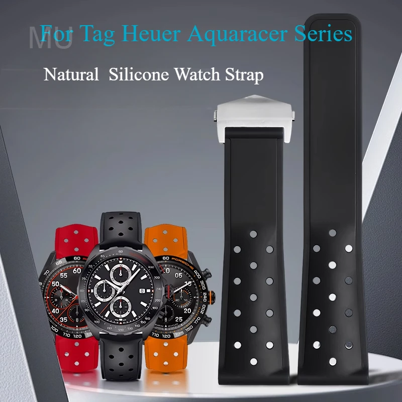 para-tag-heuer-aquaracer-serie-f1-requintado-design-de-buraco-multiplo-respiravel-calor-dissificado-pulseiras-de-silicone-a-prova-dwaterproof-agua-22mm