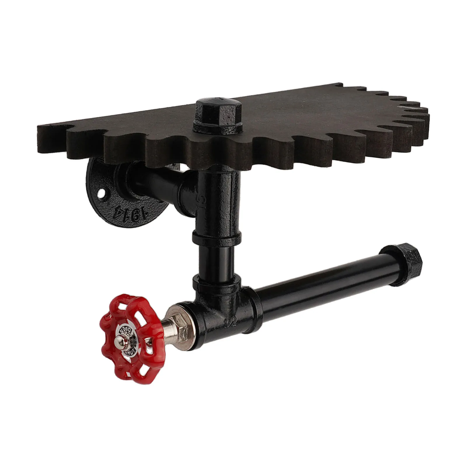 Rustic Industrial Pipe Toilet Paper Holder, Vintage Wooden Gear Wall Shelf, for ideal for Both Home and Office Use