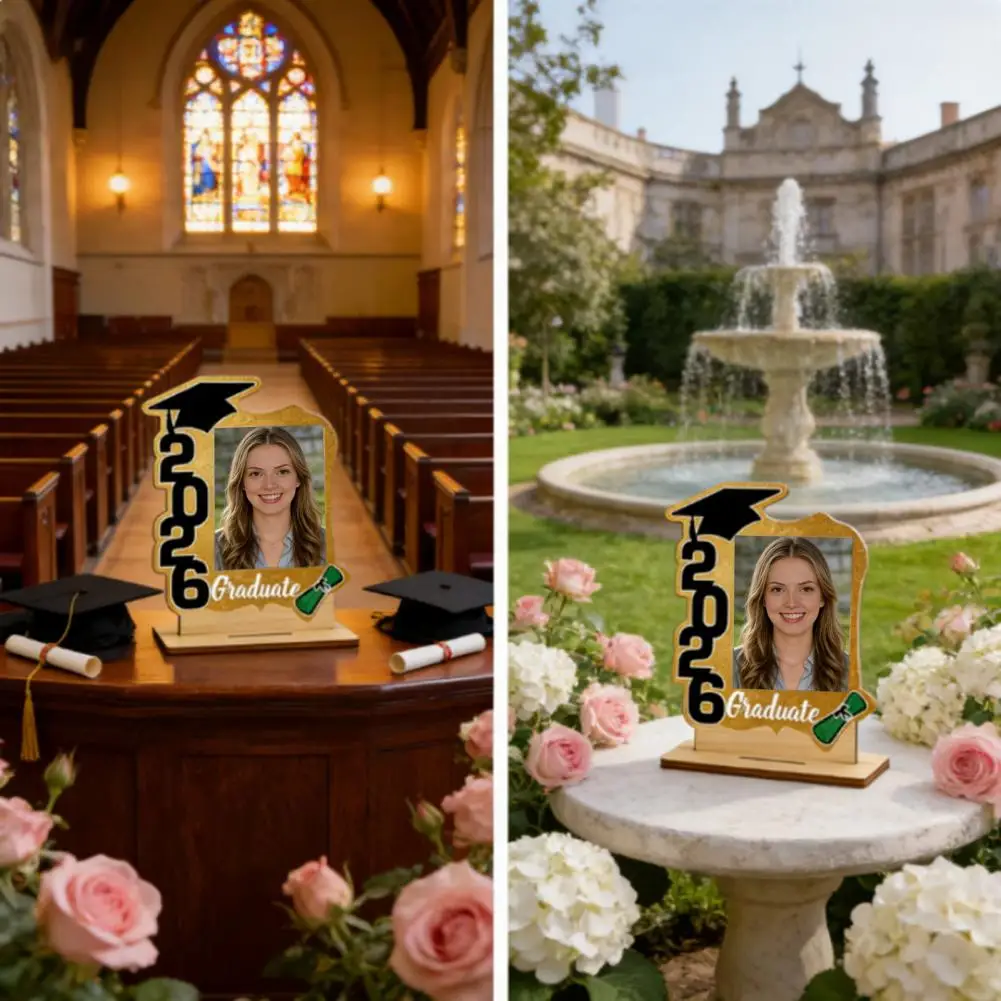 2026 Graduation Picture Frame Wooden 4x6 Photo Holder for Desktop Decor Class of 2026 Gifts for High School College Graduate