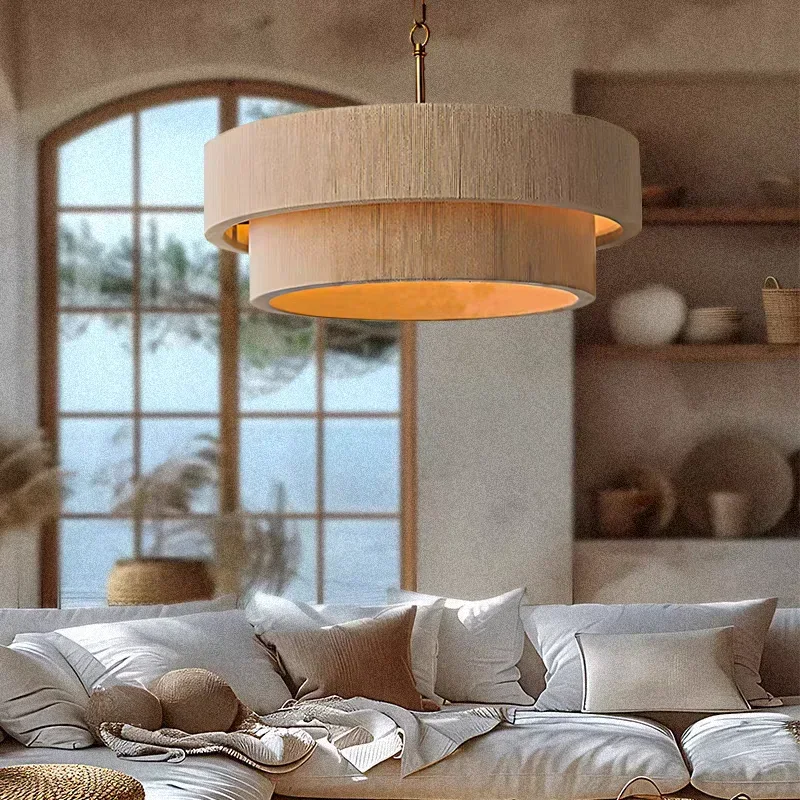 

Modern Minimalism Wabi Sabi Hemp Rope Pendant Light Restaurant Living Room Bedroom Bar Home Decoration Chandelier Lustre Fixture