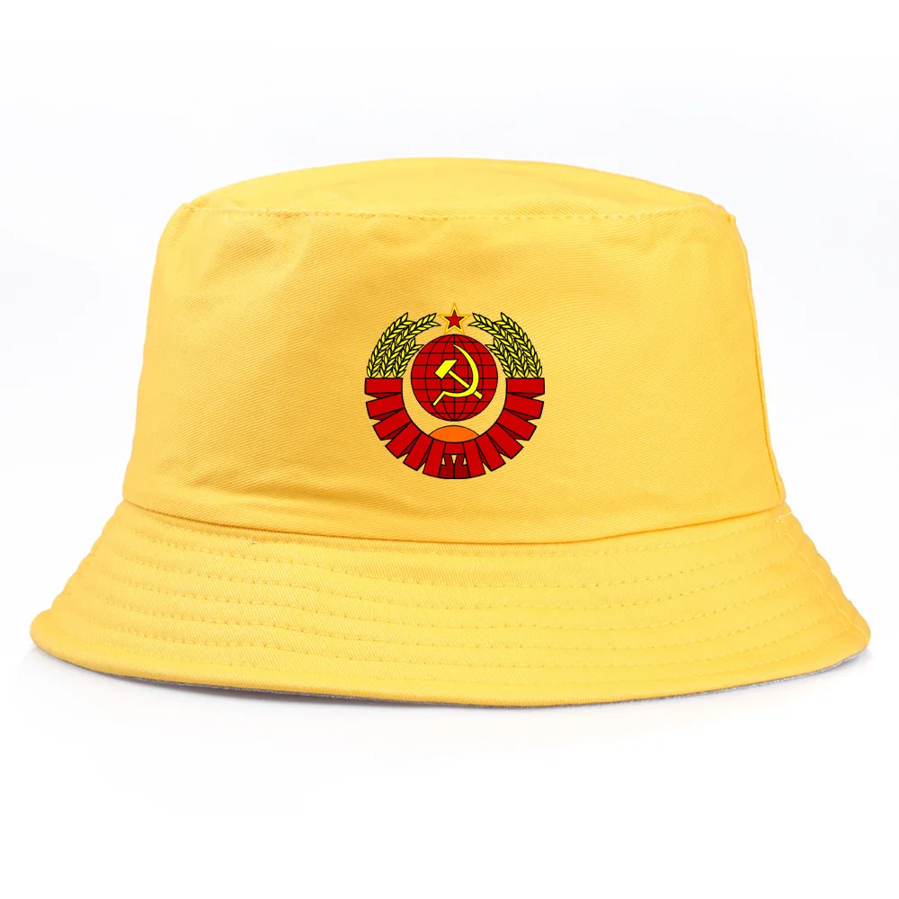 Soviet Emblem Bucket Hat Russia USSR Flag Cap CCCP Print Panama Caps Men women USSR Soviet Union Sun Visor Foldable Hats