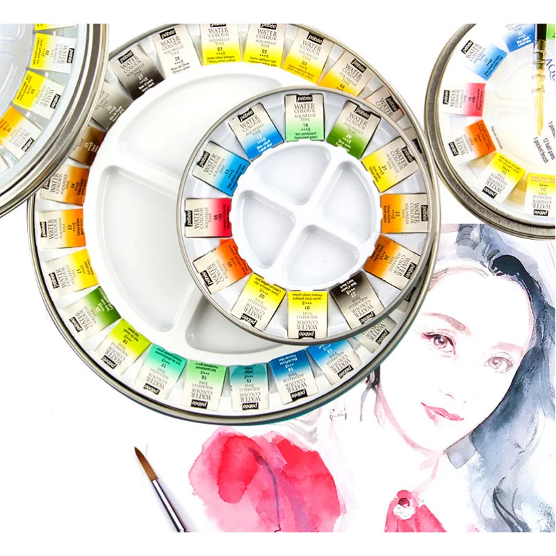 Imagem -01 - Francês Pebeo-tinta Aquarela Sólida Vem com Paleta Pintura Portátil Fontes de Arte Viagem 12 24 Cores Tin Box Grupo Artista frances pebeo tinta aquarela solida vem com paleta pintura portatil fontes de arte viagem 12 24 cores tin box grupo artista 01