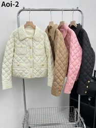 Fashion Lightweight White Duck Down Jacket Women's 2023 Winter New Diamond Plaid Gold Buckle Korean Style Elegant Slim Fit Coat