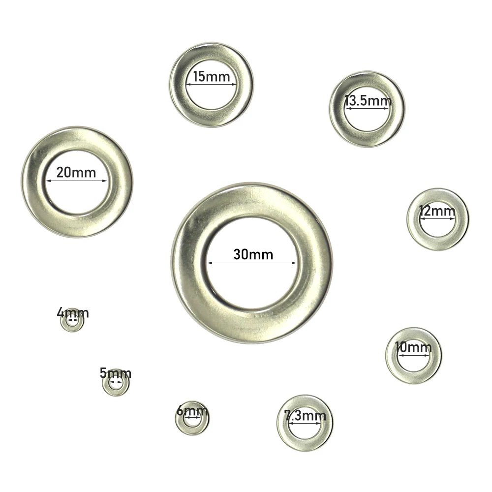 Silver Plane Eyelets Snaps, Internal Diameter Press for Eyelets, Grommets, Metal for Clothes, 3 4 5 6 7.3 10 12 13.515 20 30mm