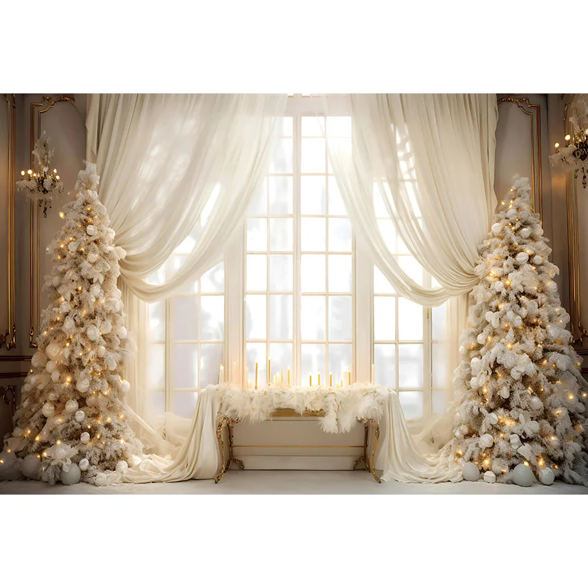 Avezano Photography Background Christmas Decoration Winter Window Curtains Flowers Portrait Photo Backdrop Photocall Props