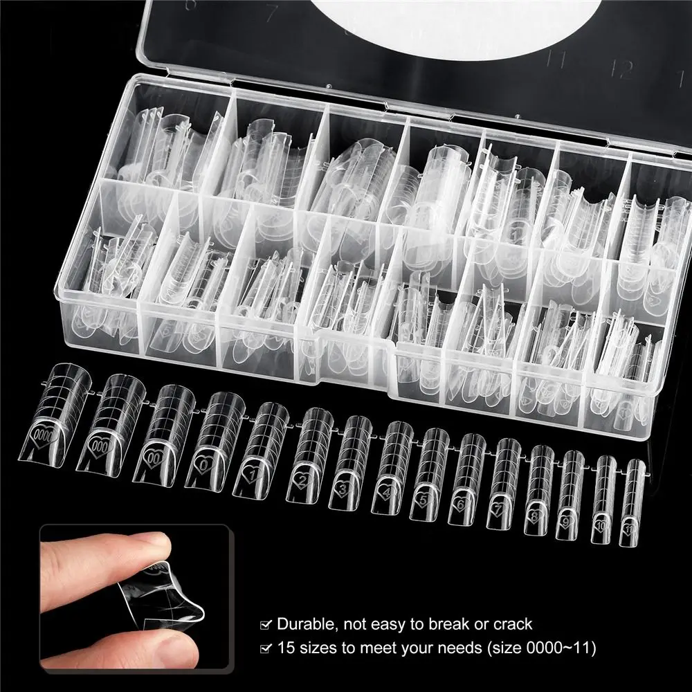 150Pcs 15 Sizes Space French Nail Dual Forms Transparent Plastic Builder Gel Molds Reusable Quick Building Gel Mold