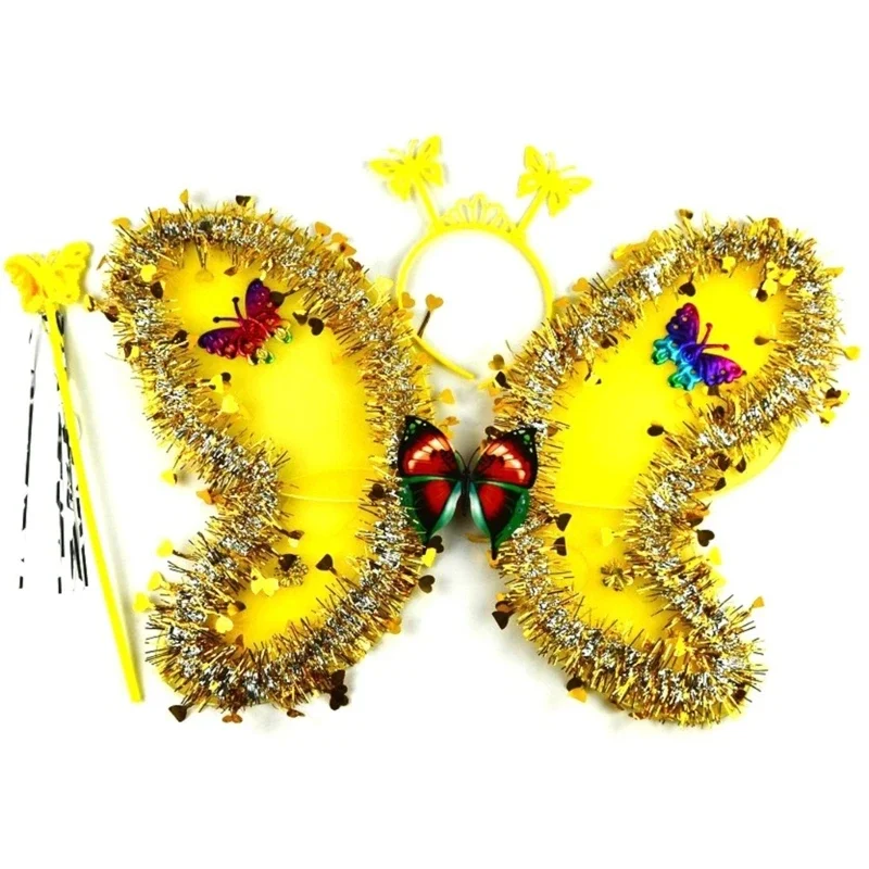 3 Teile/satz Mädchen Glitter Pailletten Fee Flügel Schmetterling Haarband und Zauberstab Party Cosplay Zubehör Kinder Fotografie