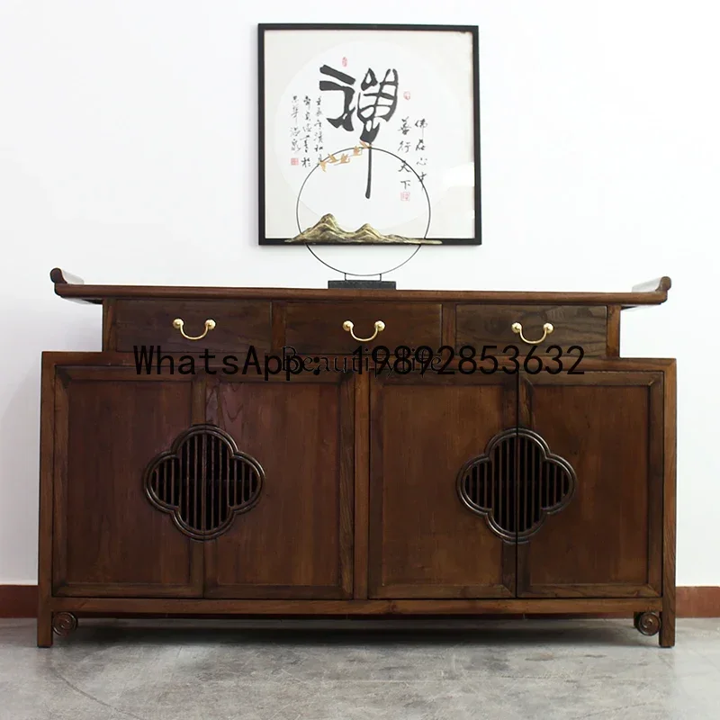 QQ 1*Modern New Chinese Style Old Elm Solid Wood Sideboard Warped Head Entrance Cabinet Locker