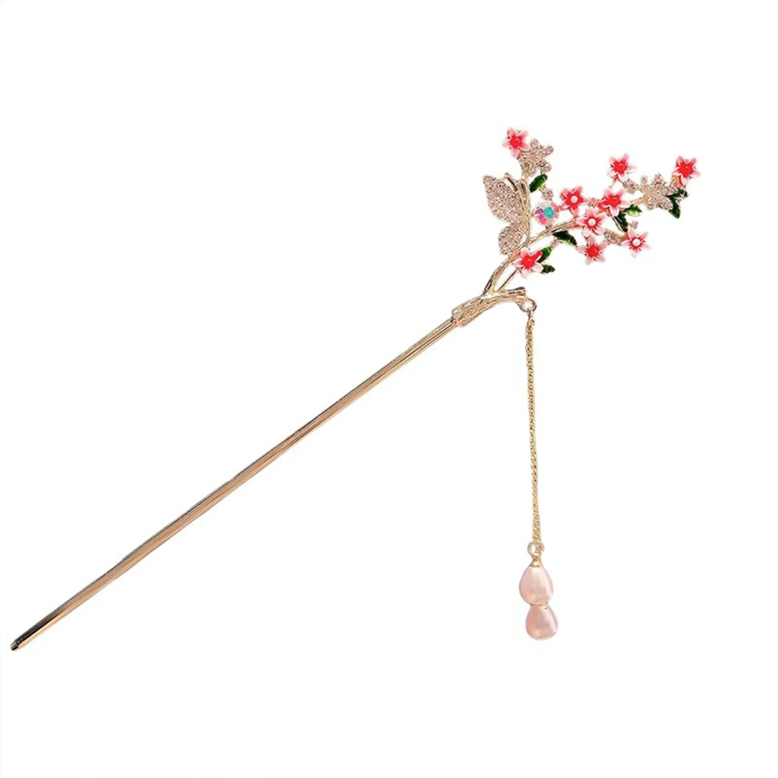 Gold Alloy Butterfly Hair Chopsticks Gold Plated Prong Updo Chignon Pins for Cheongsam Han Clothes Tea Wear