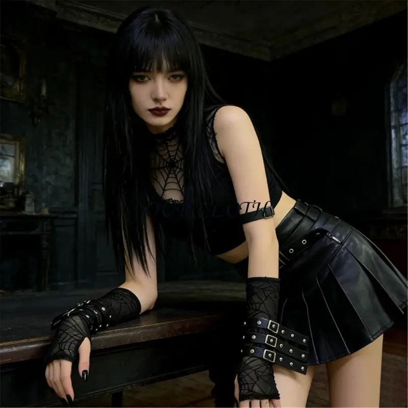 Rivets Embellished Lace Wrist Guard Adjustable Armband For Gothic Rock Fashion And Athletic Use Y1AC