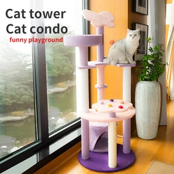 New cat tree tower condo pet products funny climbing cat shelves grinding cat paw cat scratching post purple playground for cats