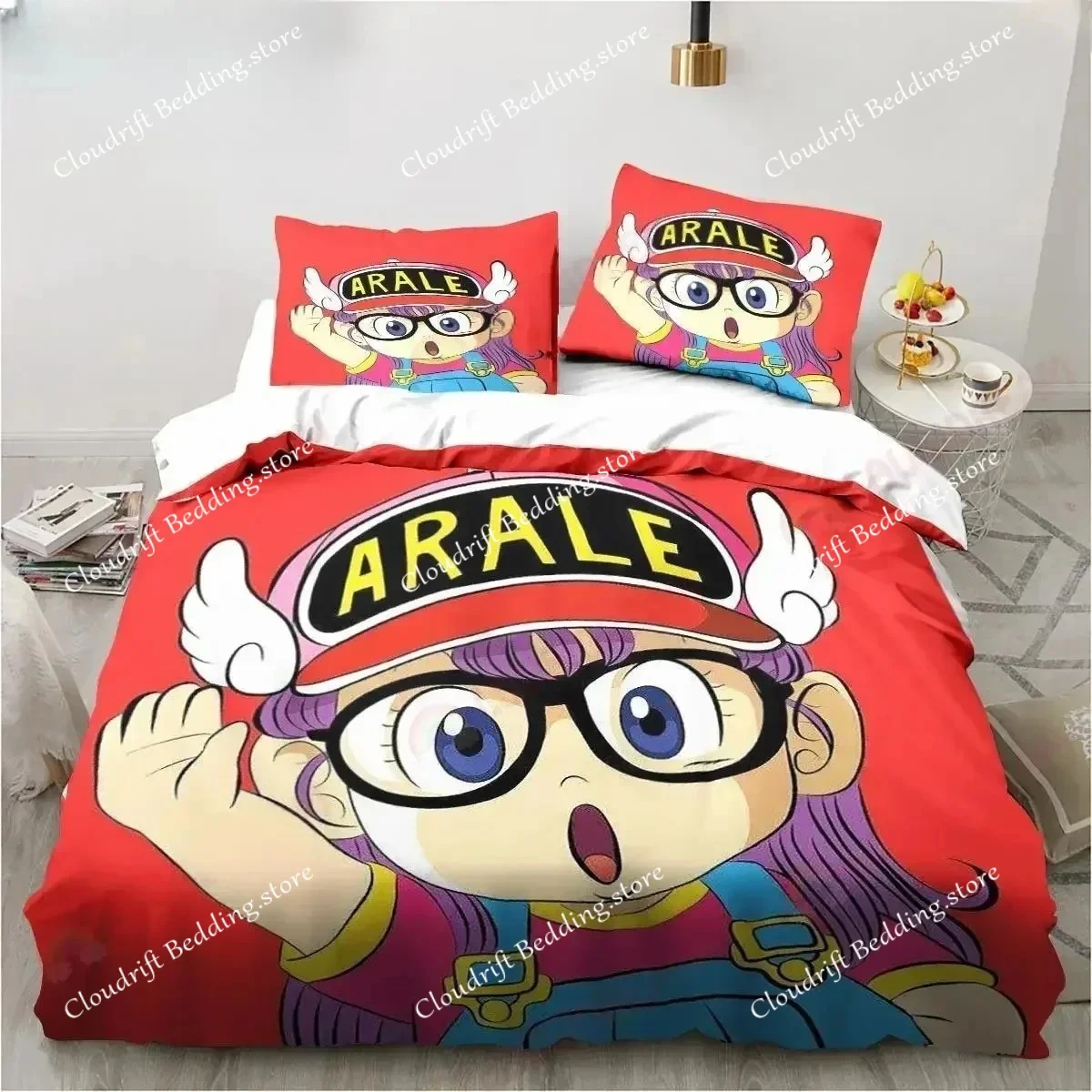 

New Cute Cartoon DR S-Slump Arale Anime Bedding Set Sheet King Twin Double Child Bedding Set Mircofiber Or Polyester Duvet Cover