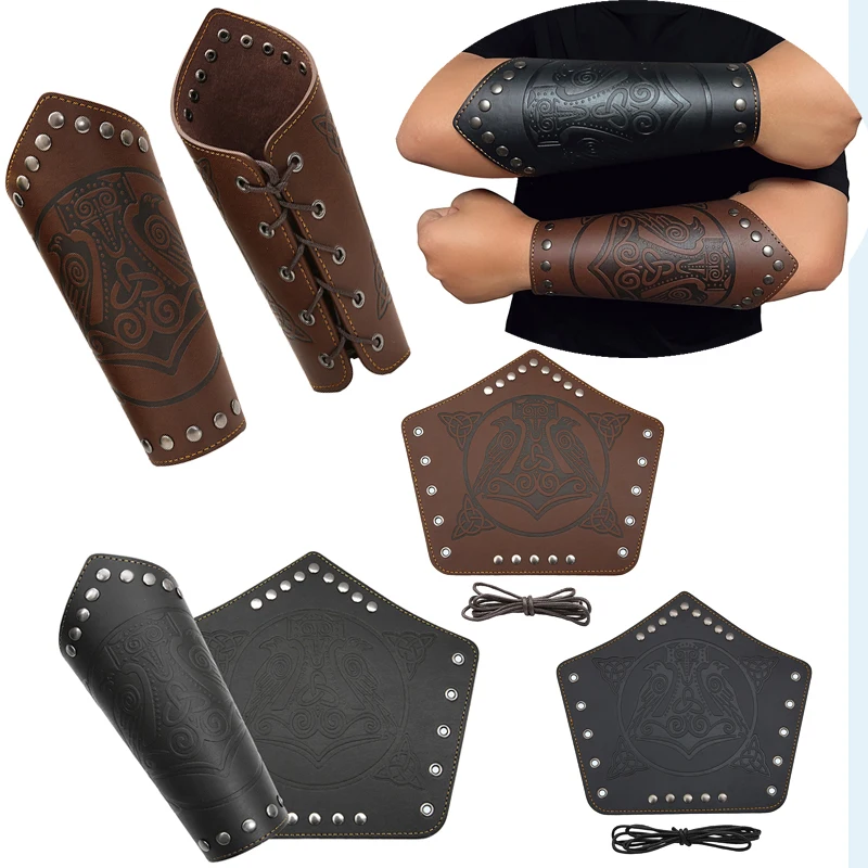 1 Piecs PU Leather Wide Bracelet Lace Up Arm Armor Cuff String Vintage Wide Bangle Medieval Gauntlet Wristband Bracelet