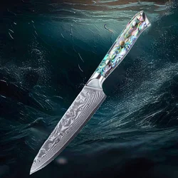 Damascus Utility Knife , Abalone Shell Handle, Super-Sharp Blade, Premium Steel, Multi-Purpose,Kitchen Chef Fruit Knife