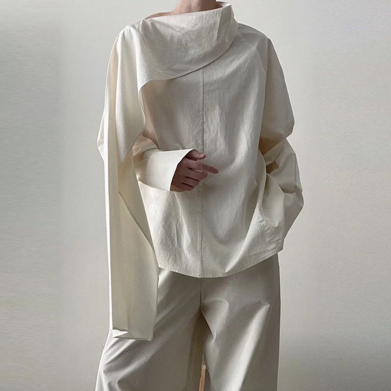 بلوزات غير متناظرة الرقبة للنساء 2025 الخريف الربيع جديد طويل الأكمام امرأة القطن بسيط شيك هوديس الحضرية عارضة قمم