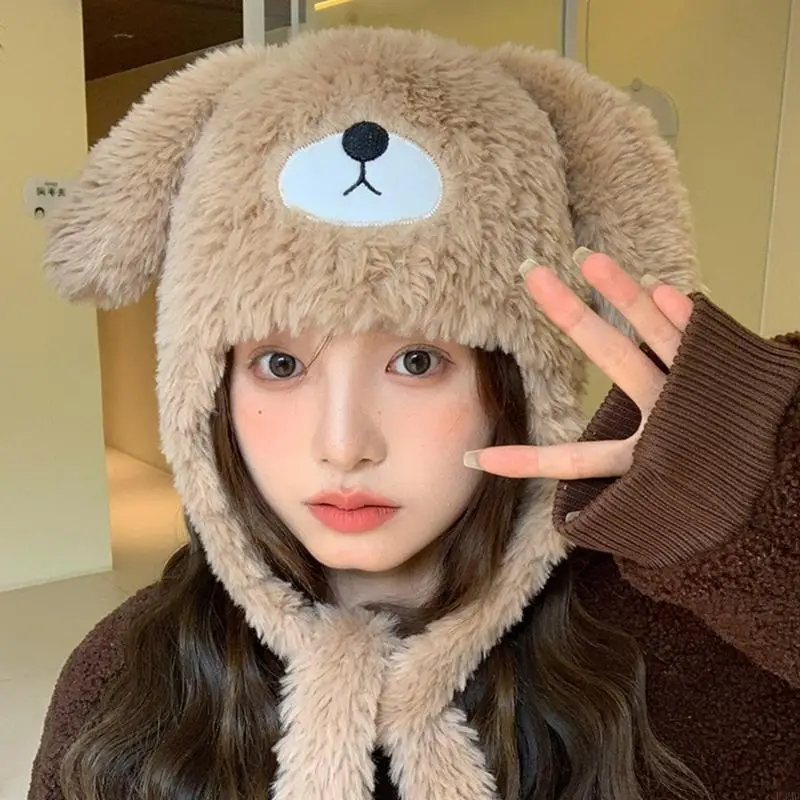 Winter Warme Beer Oor Hoed Cartoon Beanie Cap Outdoor Activiteit Motorkap Hoofdwarmer F3MD