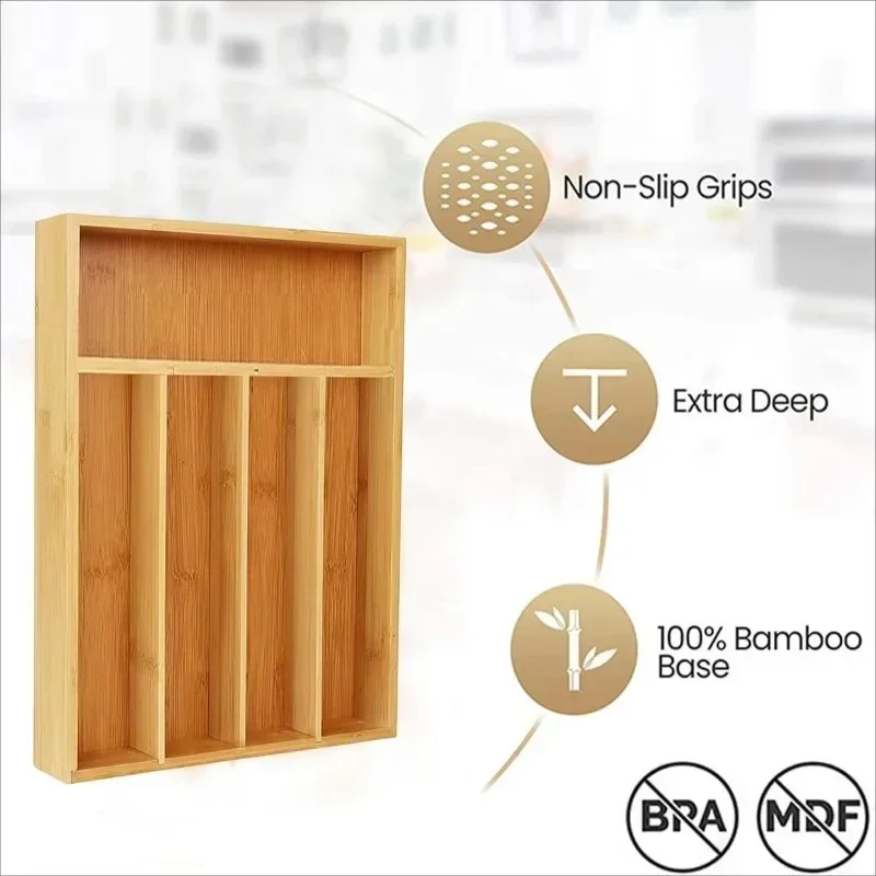 Bamboo Cutlery Divide Storage Trays Rack Neat Elegant Kitchen Drawer Organizer Home Accessories