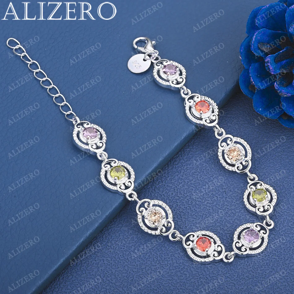 

ALIZERO 925 Sterling Silver Multicolor Zircon Bracelets Fashion Accessories Bohemia Style Jewelry Christmas Gifts