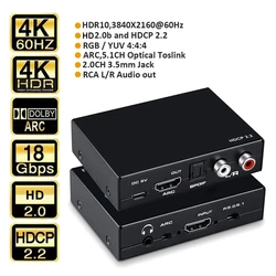 HDMI-Compatible 2.0 Audio Extractor 4K 60Hz Support 5.1Ch HD2.0b ARC Switch with Audio Toslink SPDIF R/L 3.5mm Jack for PS5/4 TV