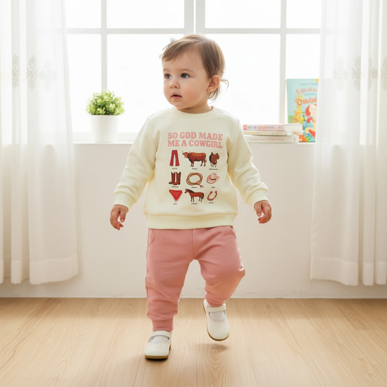 

Suefunskry комплект из двух предметов для маленьких девочек в стиле пастушки, топы с круглым вырезом и длинными рукавами с буквенным принтом и брюки с эластичной резинкой на талии