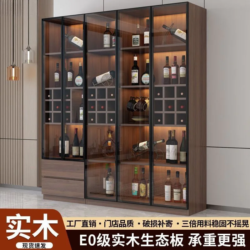 Solid wood wine cabinet household dining side thickened living room glass display cabinet simple glass wine  home