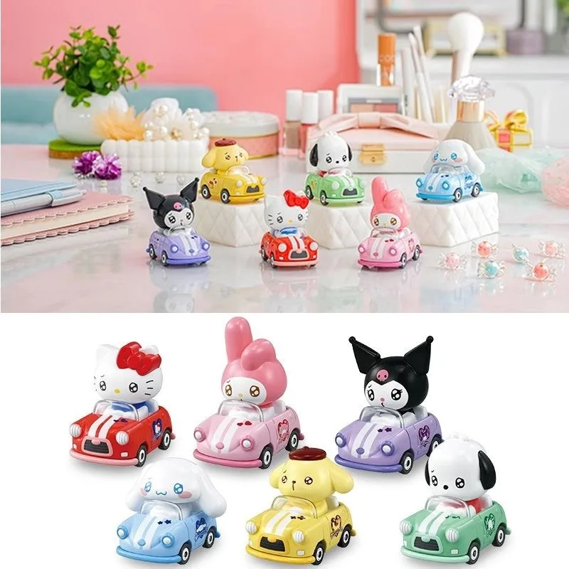 

1:48 Масштаб 2025 Новый Kawaii Sanrio Kuromi hello Kitty Melody Cinnamoroll Легкосплавная модель автомобиля Слепая коробка Мультфильм Бампер Автомобиль игрушечный автомобиль