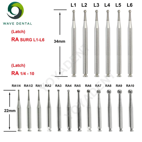Fresas de carburo de tungsteno Dental WAVE, taladro Dental de cabeza redonda, fresas de implante RA SURG para pieza de mano de baja velocidad, herramientas de dentista, 5 unids/pack