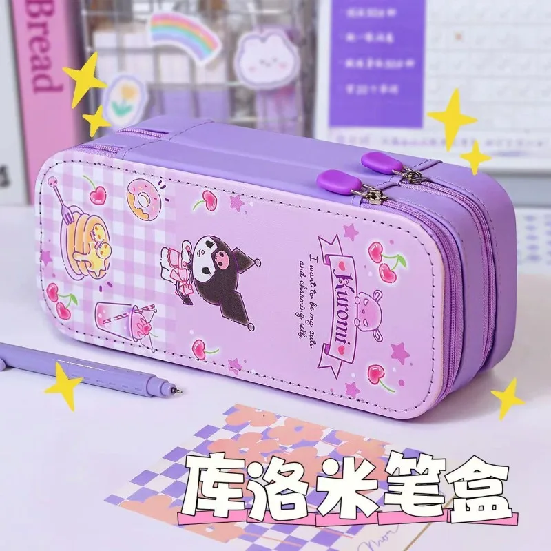 Sanrio 헬로 키티 애니메이션 Kawaii Ins 보관 문구 케이스 귀여운 마이 멜로디 쿠로미 대용량 펜 케이스 어린이를위한 선물