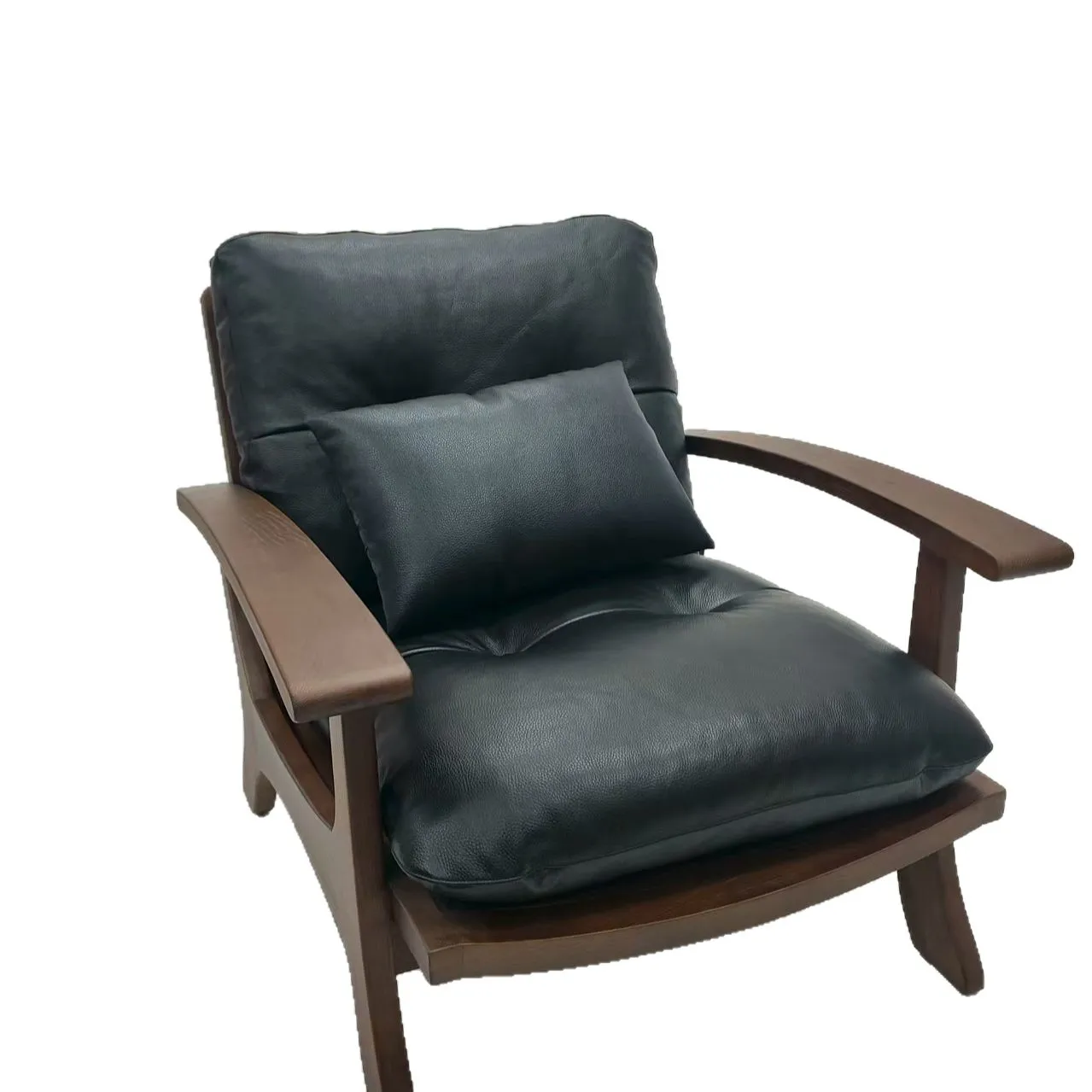 

Solid wood leather down soft bag leisure lounge chair, balcony living room retro designer tea chair