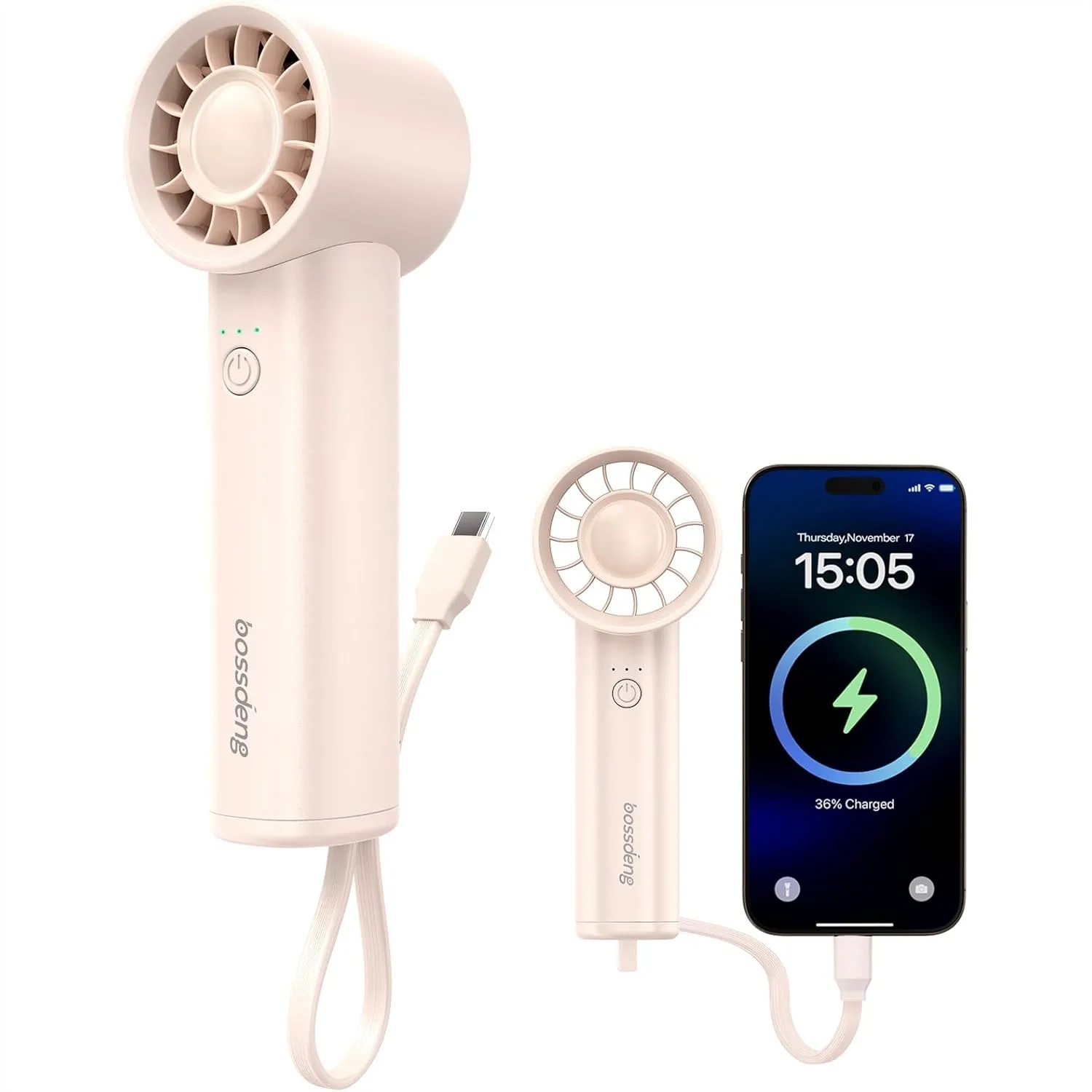 

Portable Handheld Fan with Power Bank, 3-in-1 USB-C Rechargeable Mini Fan with Flashlight for Travel Outdoor Concerts