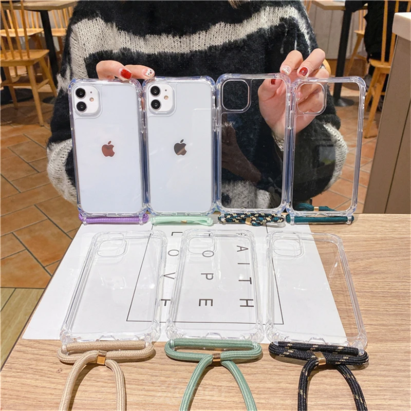 Lanyard Strap Crossbody Cord Rope Clear Case For iPhone 17 16 15