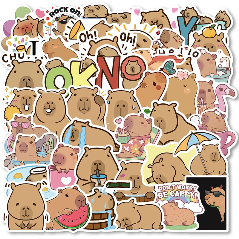 

50PCS Cute Cartoon Capybara Graffiti Stickers DIY Scrapbook Laptop Motorcycle Diary Skateboard Kawaii Animal Decals Kid Toy Gift
