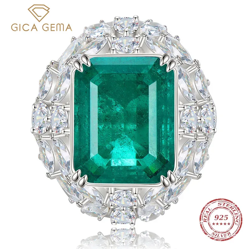 

Gica Gema Luxury 925 Sterling Silver Emerald Cut 12*15MM Emerald Gemstone Wedding Engagement Jewelry Rings For Women Wholesale