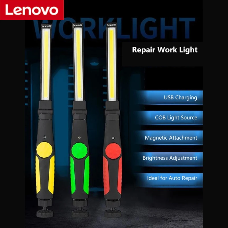 

Новая перезаряжаемая рабочая лампа Lenovo COB с длинной ручкой, портативная, регулируемая, светодиодная, для ремонта, с магнитным основанием, складная, для аварийного освещения