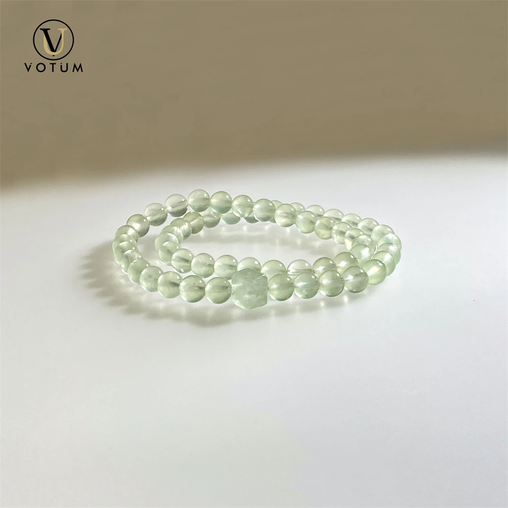 Votum Natural Prehnite Beaded Bracelet for Women Men Semi-precious Gemstone Green Stone Beads Bracelets Custom Daily Jewelry