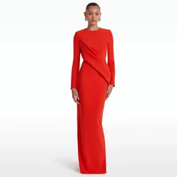 Red Jersey Birthday Party Dresses Pleat Bespoke Occasion Gown Sheath O-Neck Long Dresses Elegant Luxury Evening Dress 2024